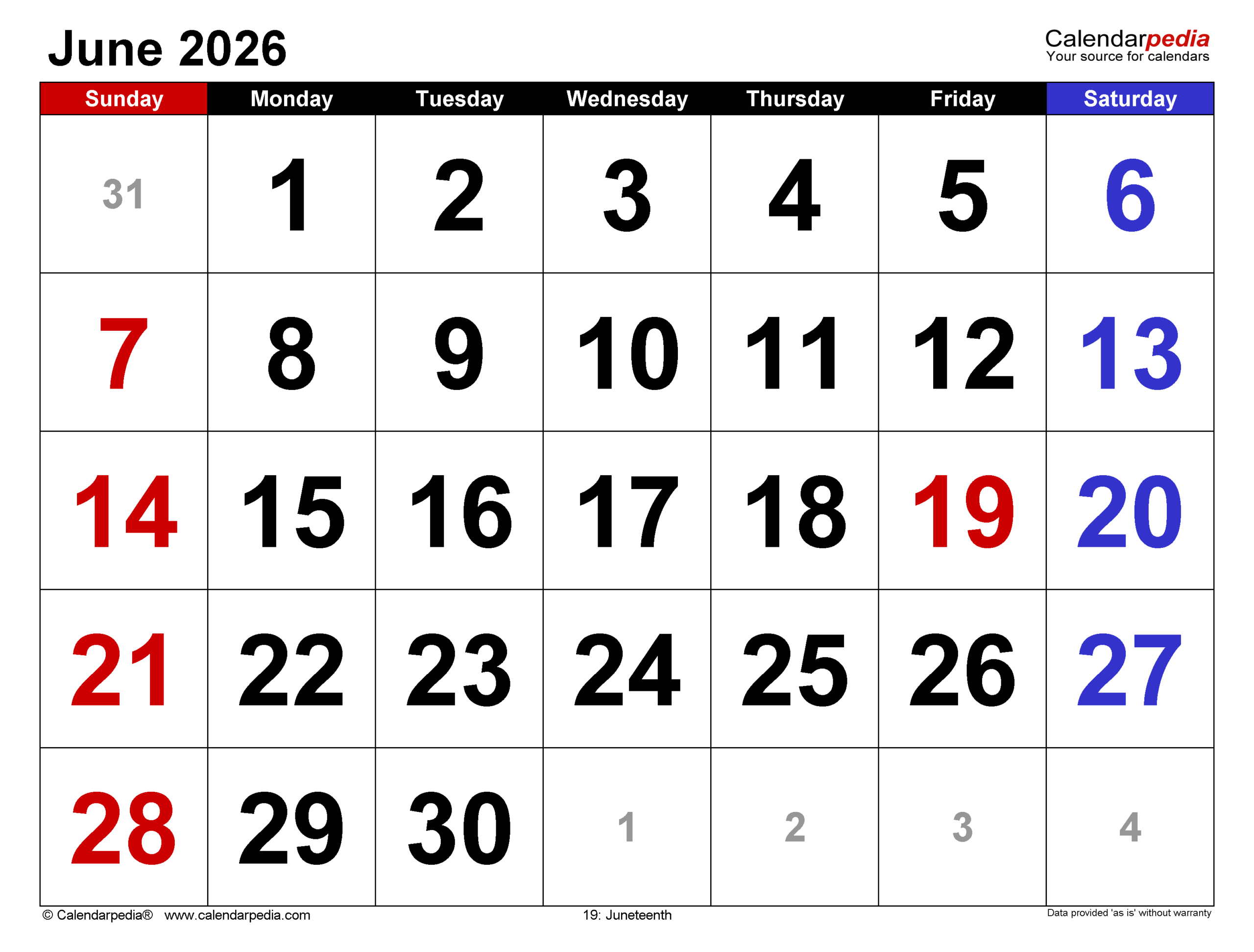 June 2026 Calendar Templates For PDF Excel And Word