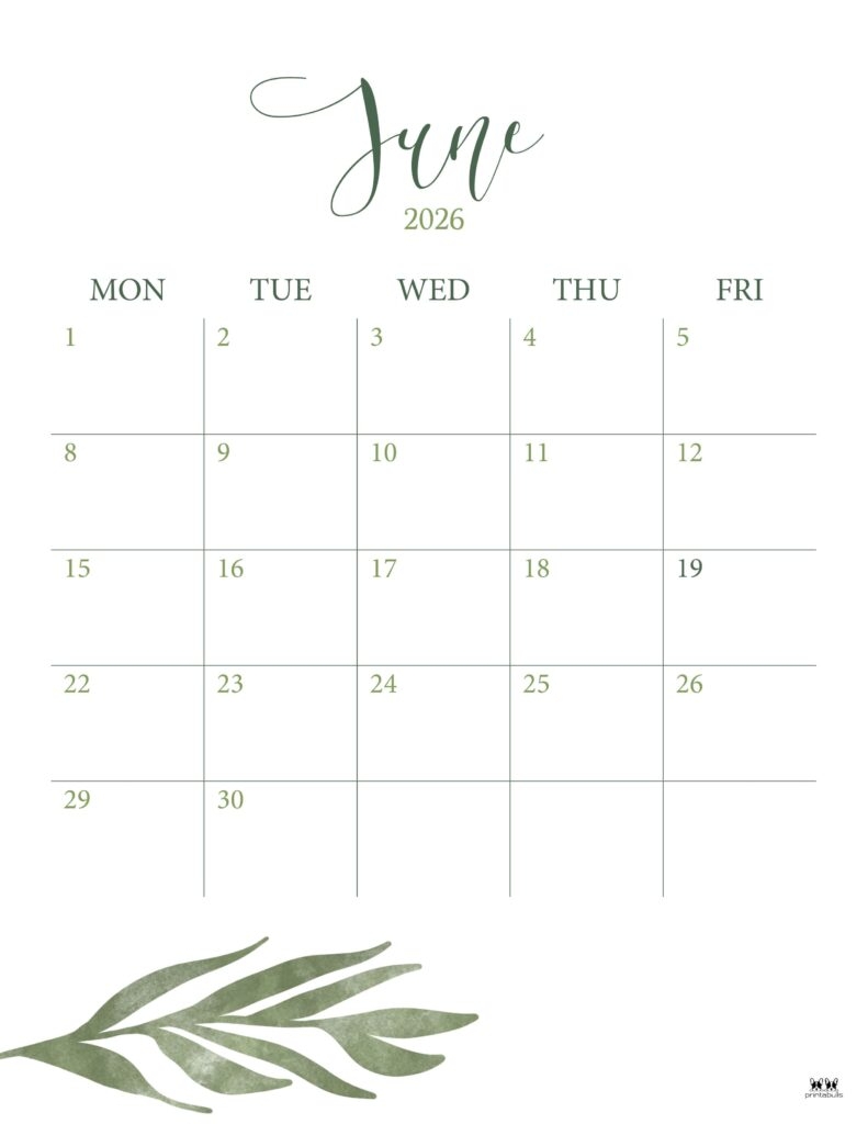 Free Printable June 2026 Calendar Pdf