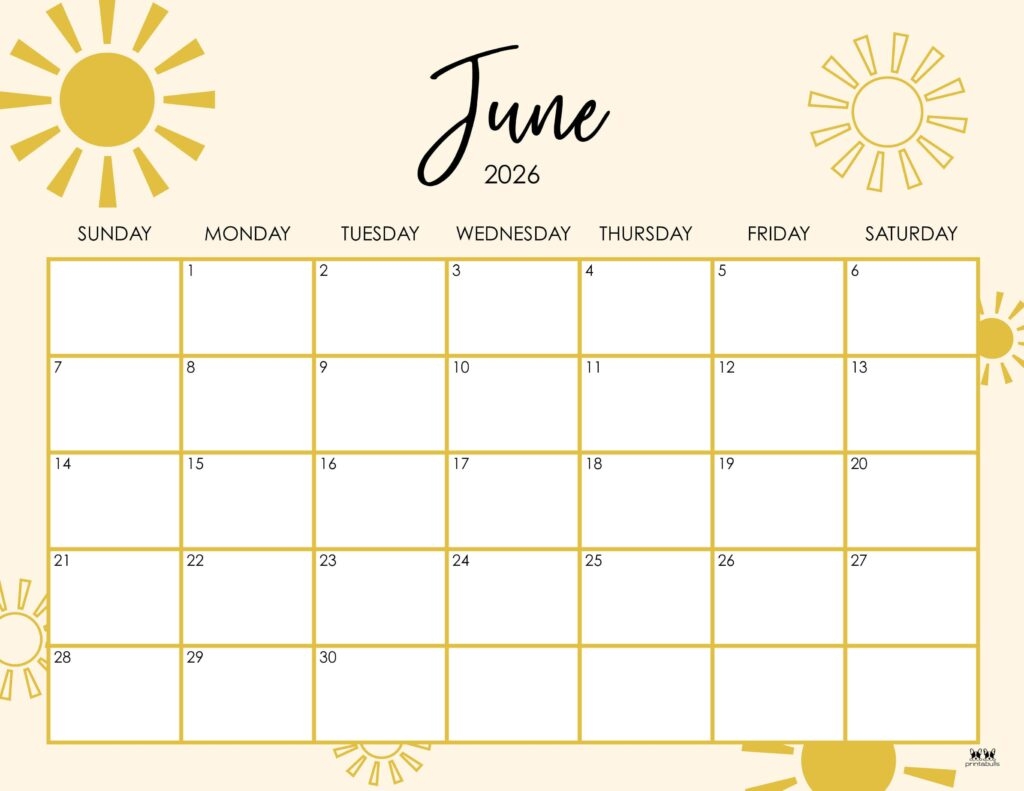 June 2026 Calendars 123 FREE Printables Printabulls