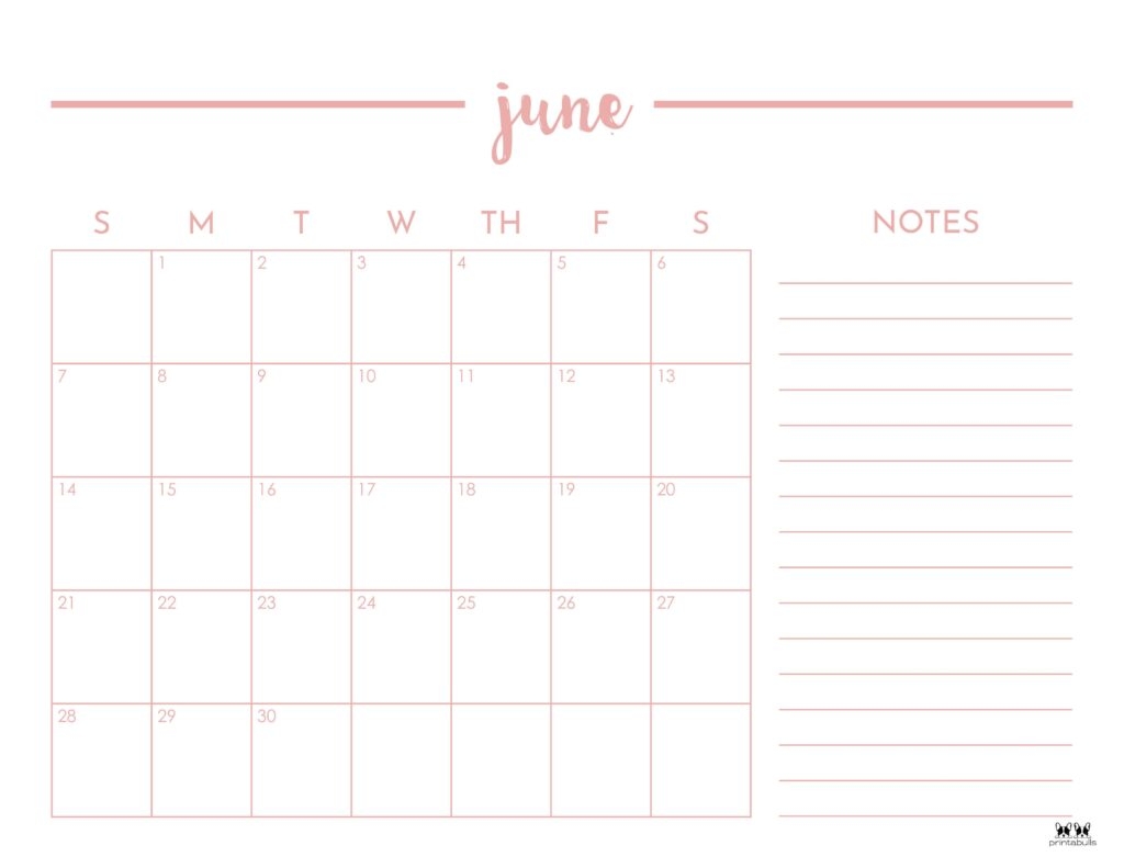 June 2026 Calendar With Notes