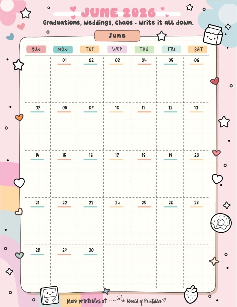 June 2026 Calendars 200 Free Printables