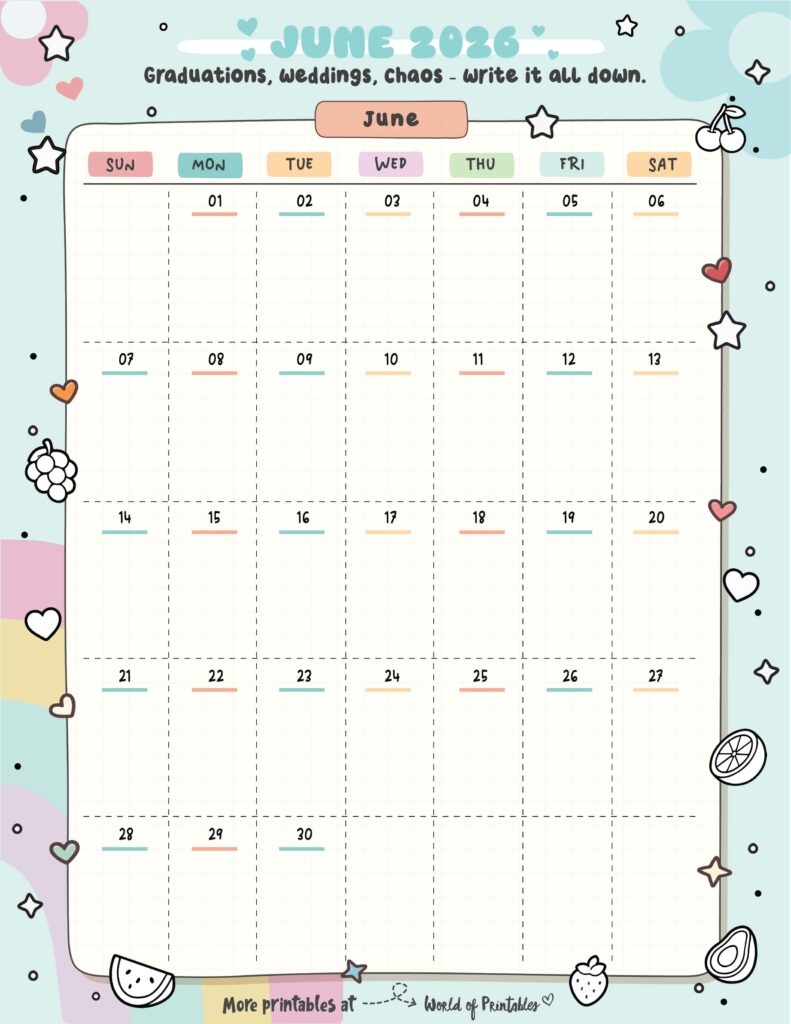 June 2026 Calendars 200 Free Printables