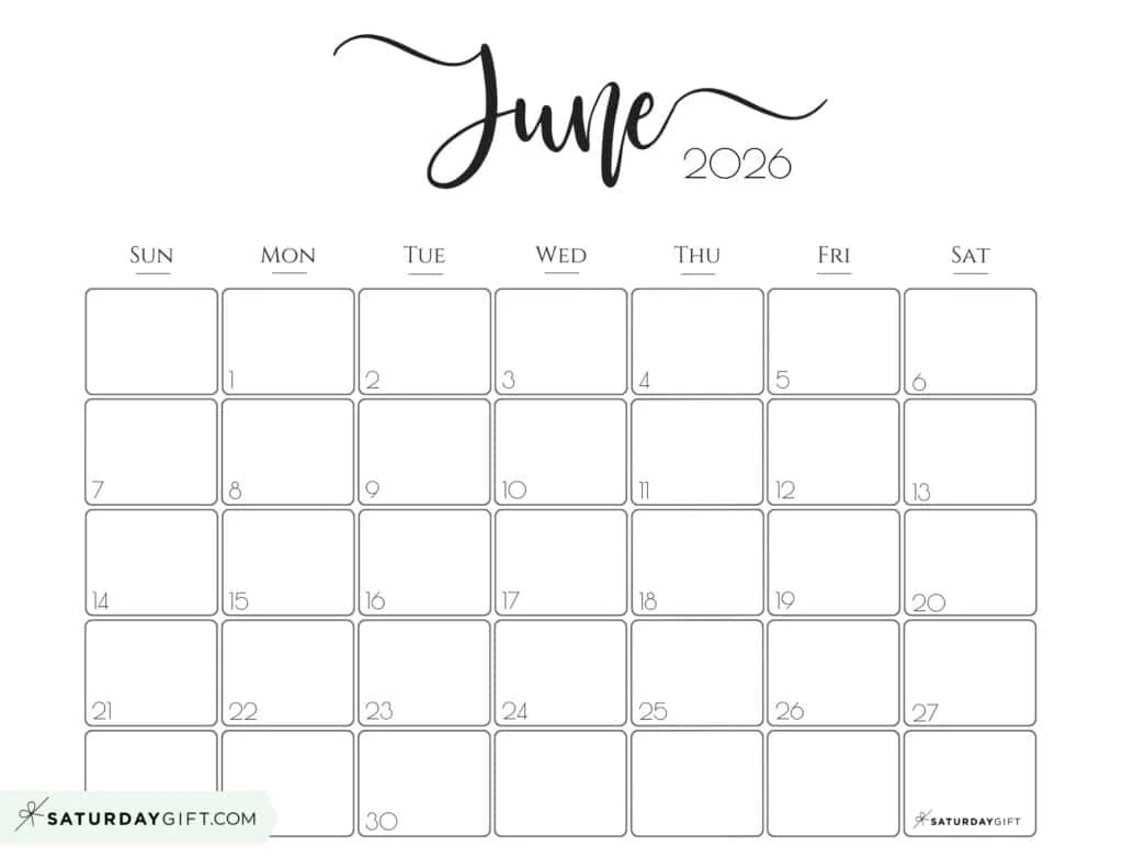 Blank Calendar For June 2026