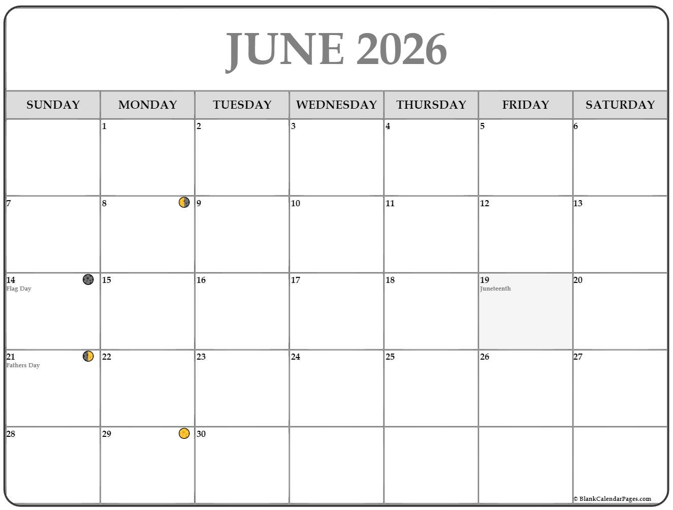 June 2026 Lunar Calendar Moon Phase Calendar