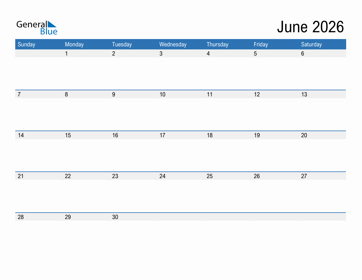 Fillable Calendar June 2026
