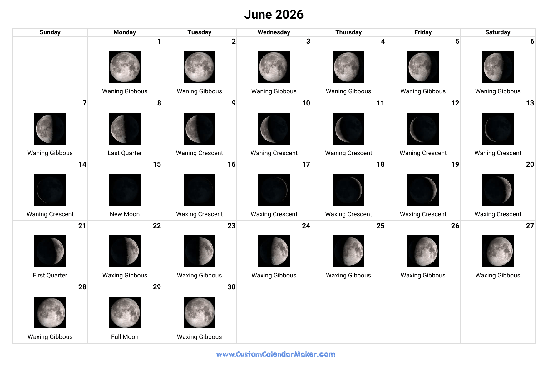 Calendar For The Month Of June 2026