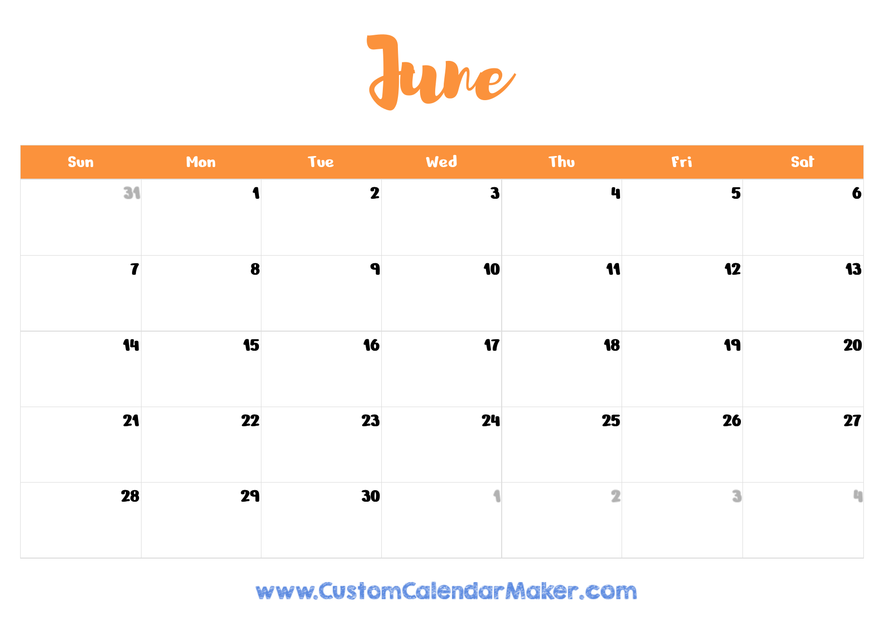 June 2026 Printable Calendar 23 Free Templates PDF Custom 