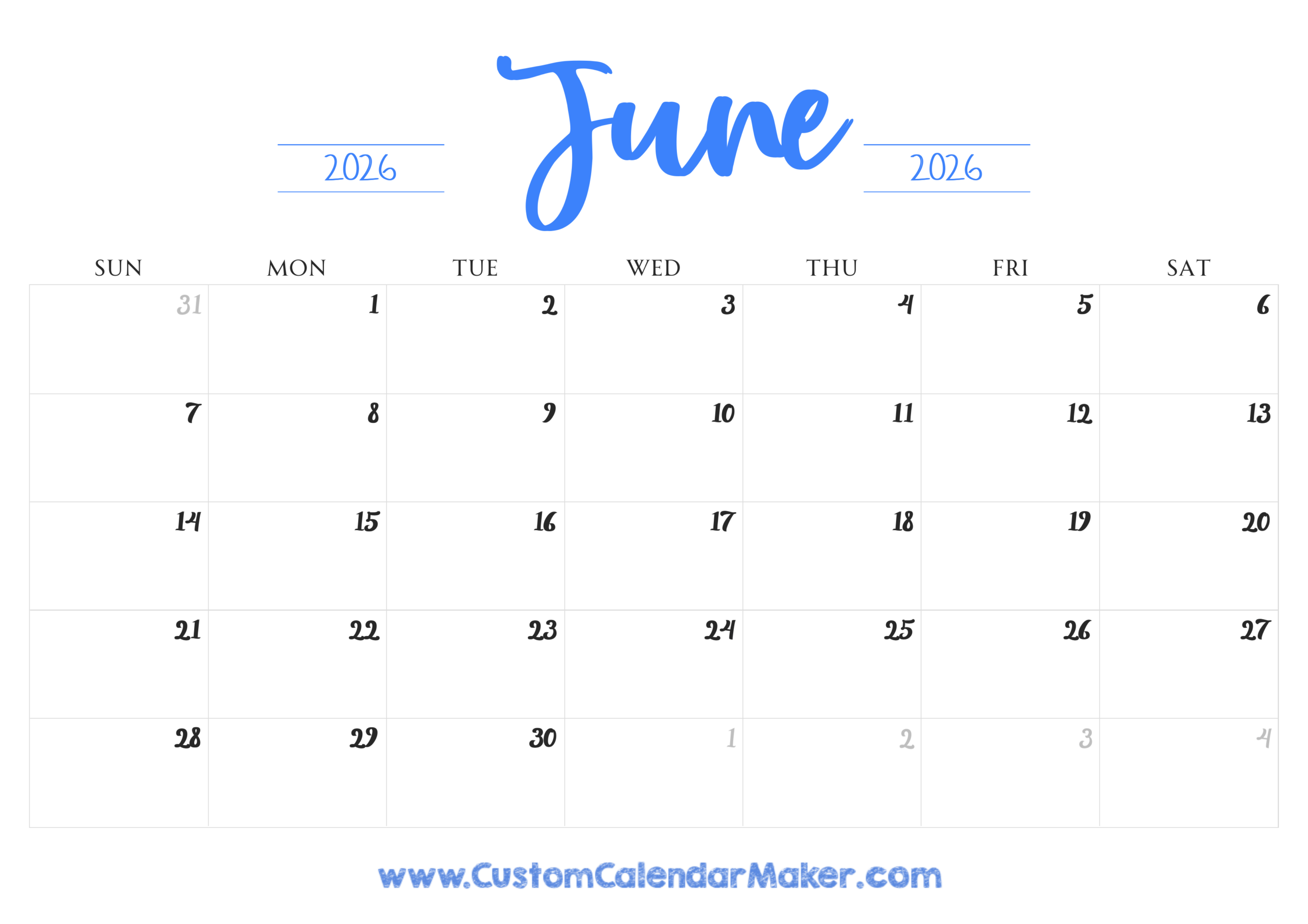 June 2026 Printable Calendar 23 Free Templates PDF Custom 