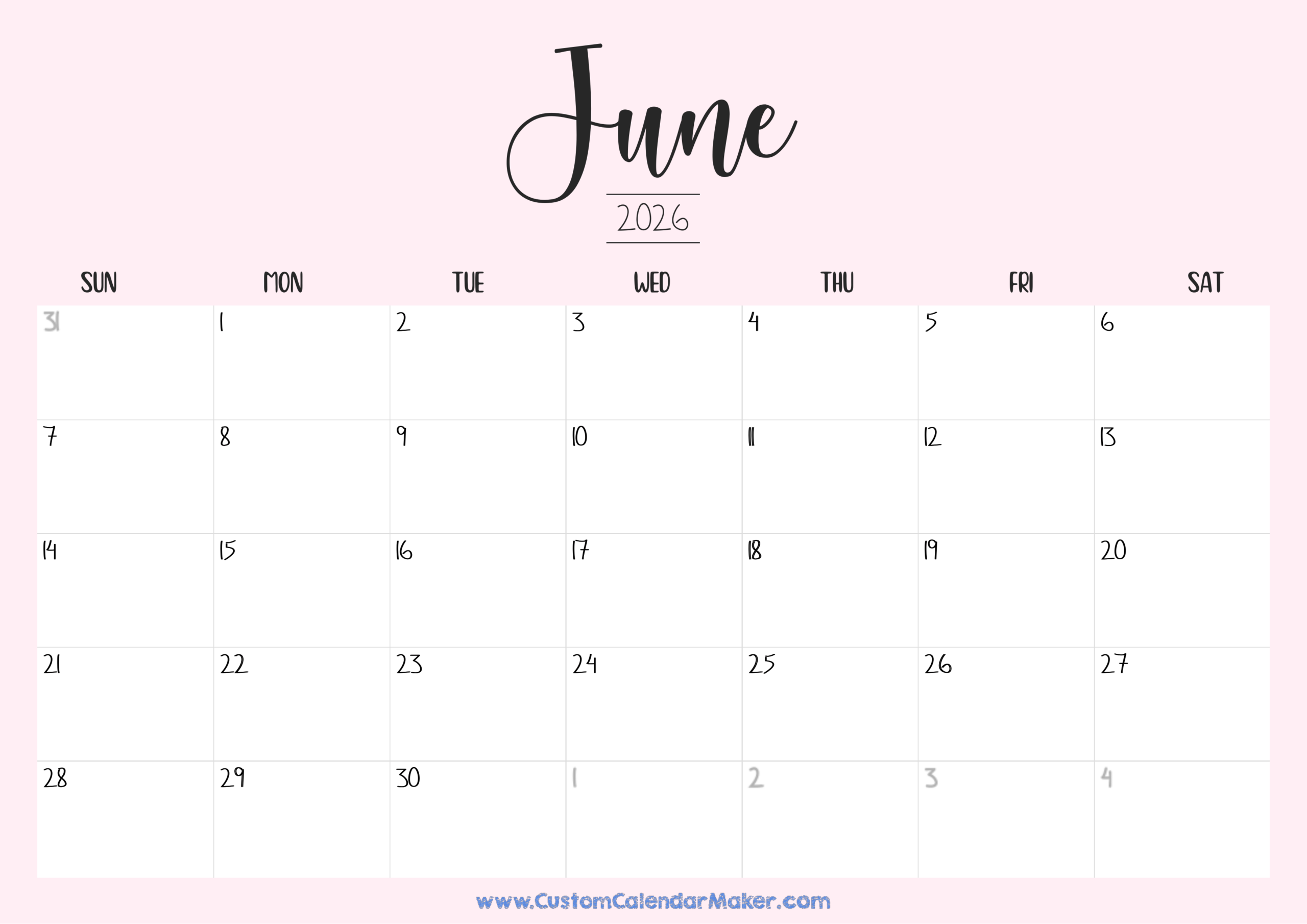 June 2026 Printable Calendar 23 Free Templates PDF Custom 