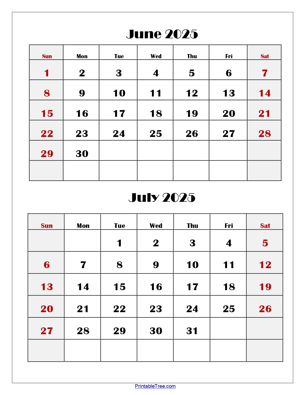 Calendar June-August 2025