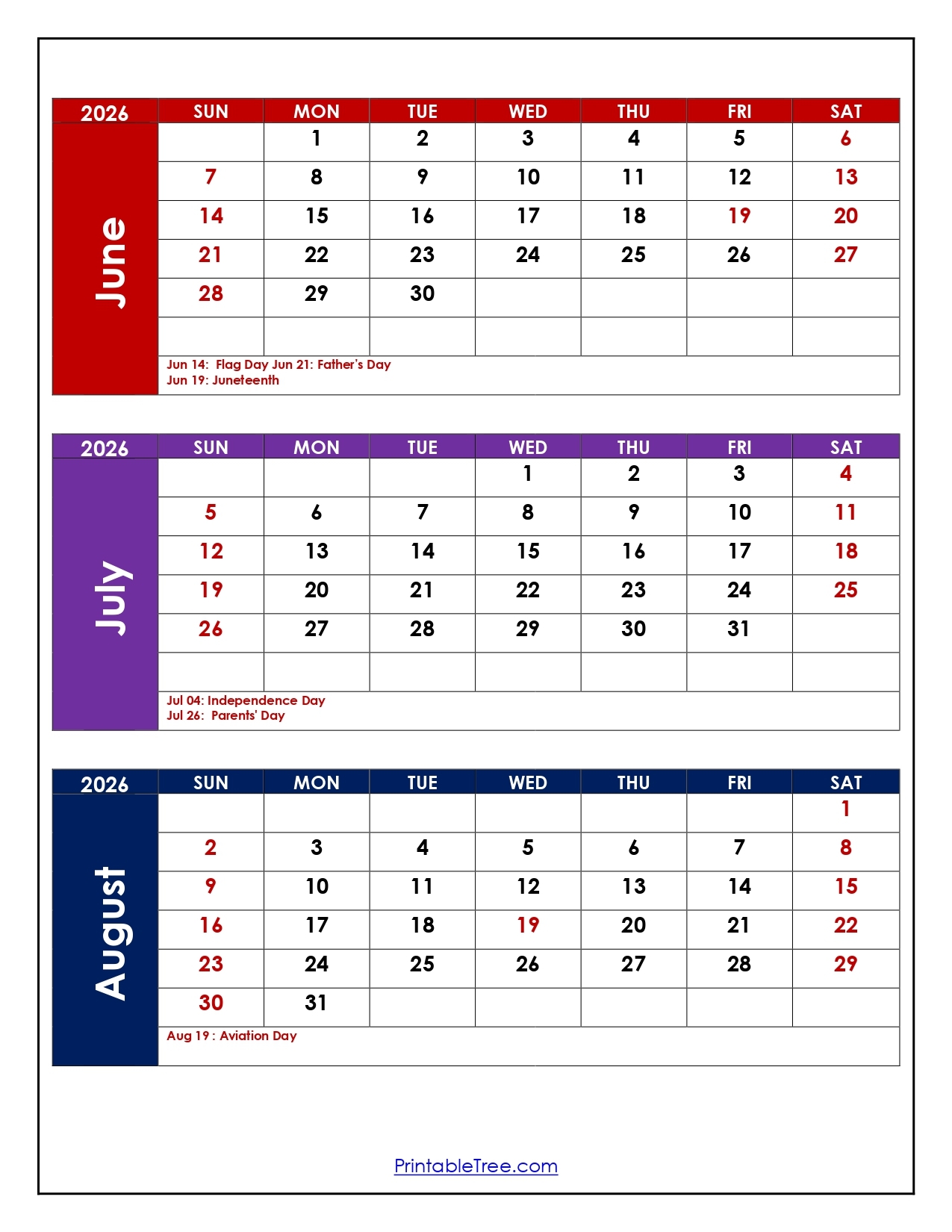 June - July 2026 Calendar
