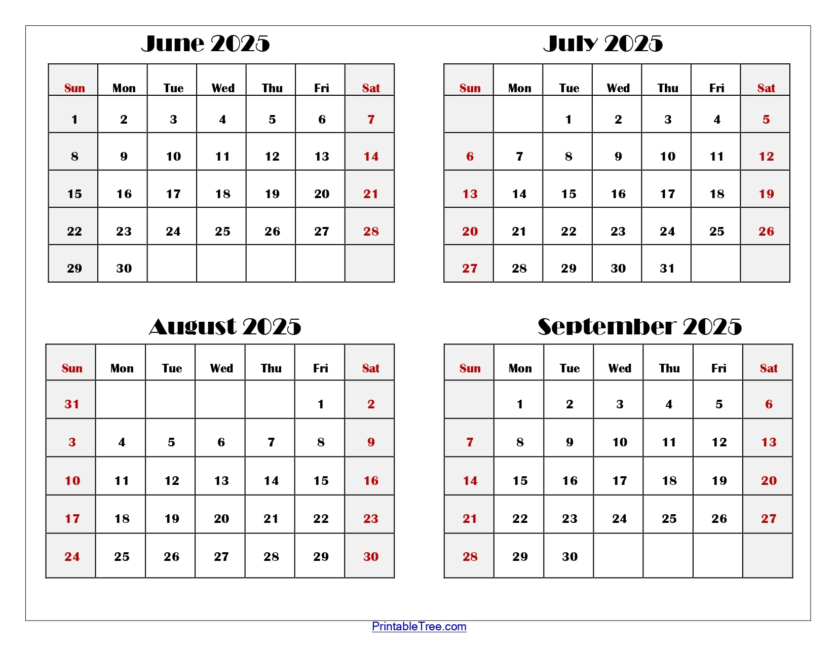 June To September 2025 Calendar Printable PDF Four Months Calendar June To September 2025 Calendar Printable PDF Four Months Calendar