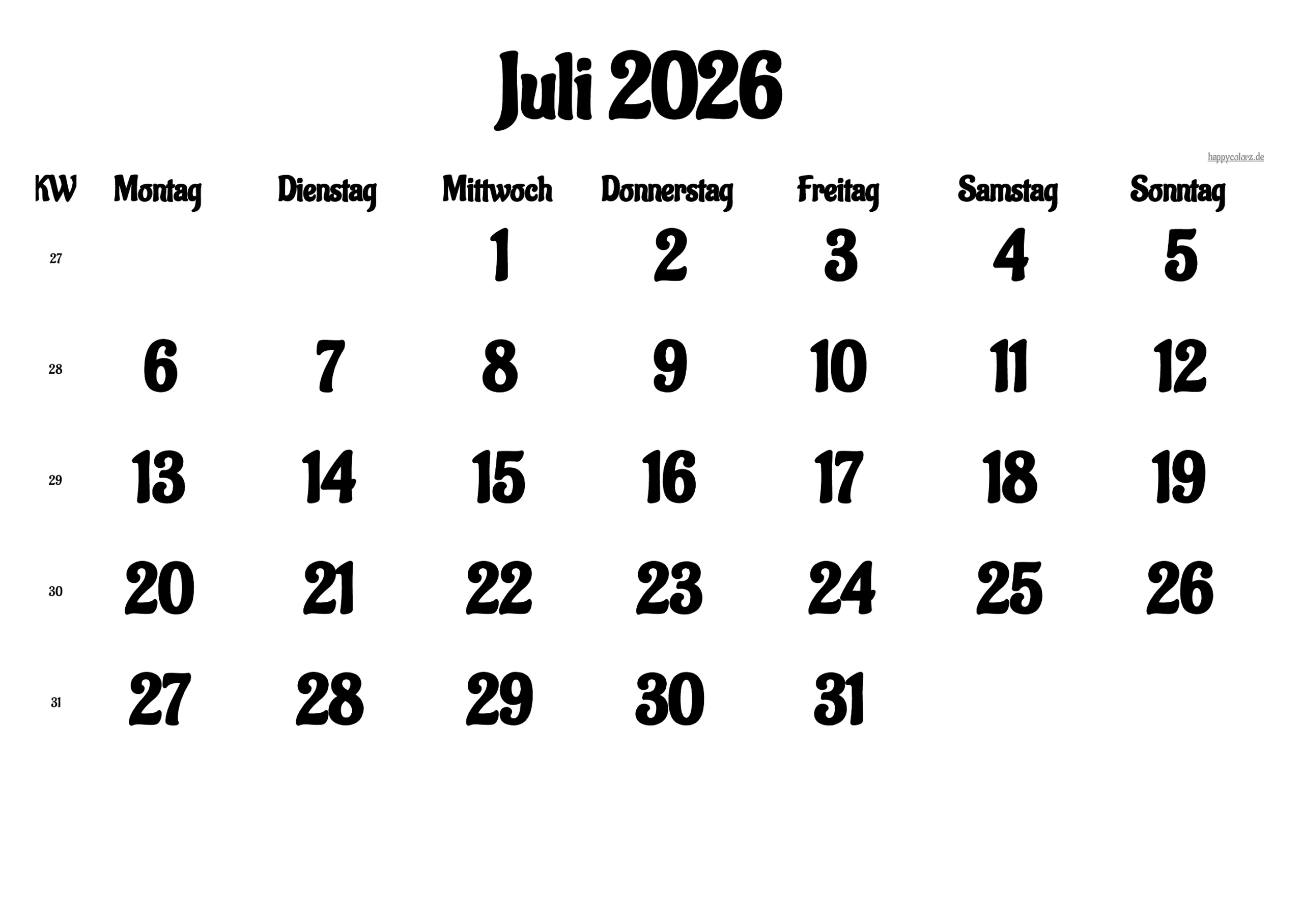 Calender 2026 July