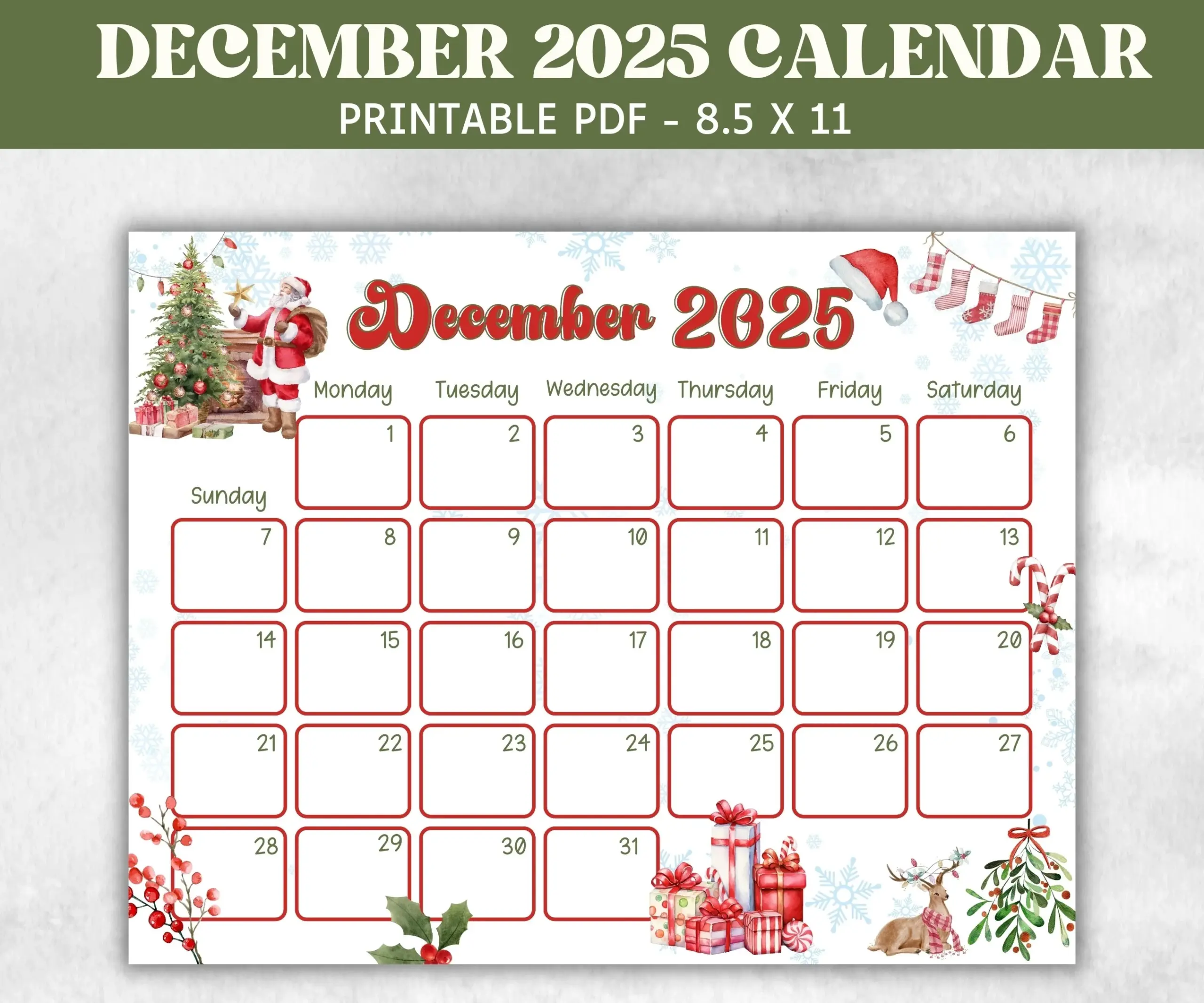 Classroom Printables December Calendar