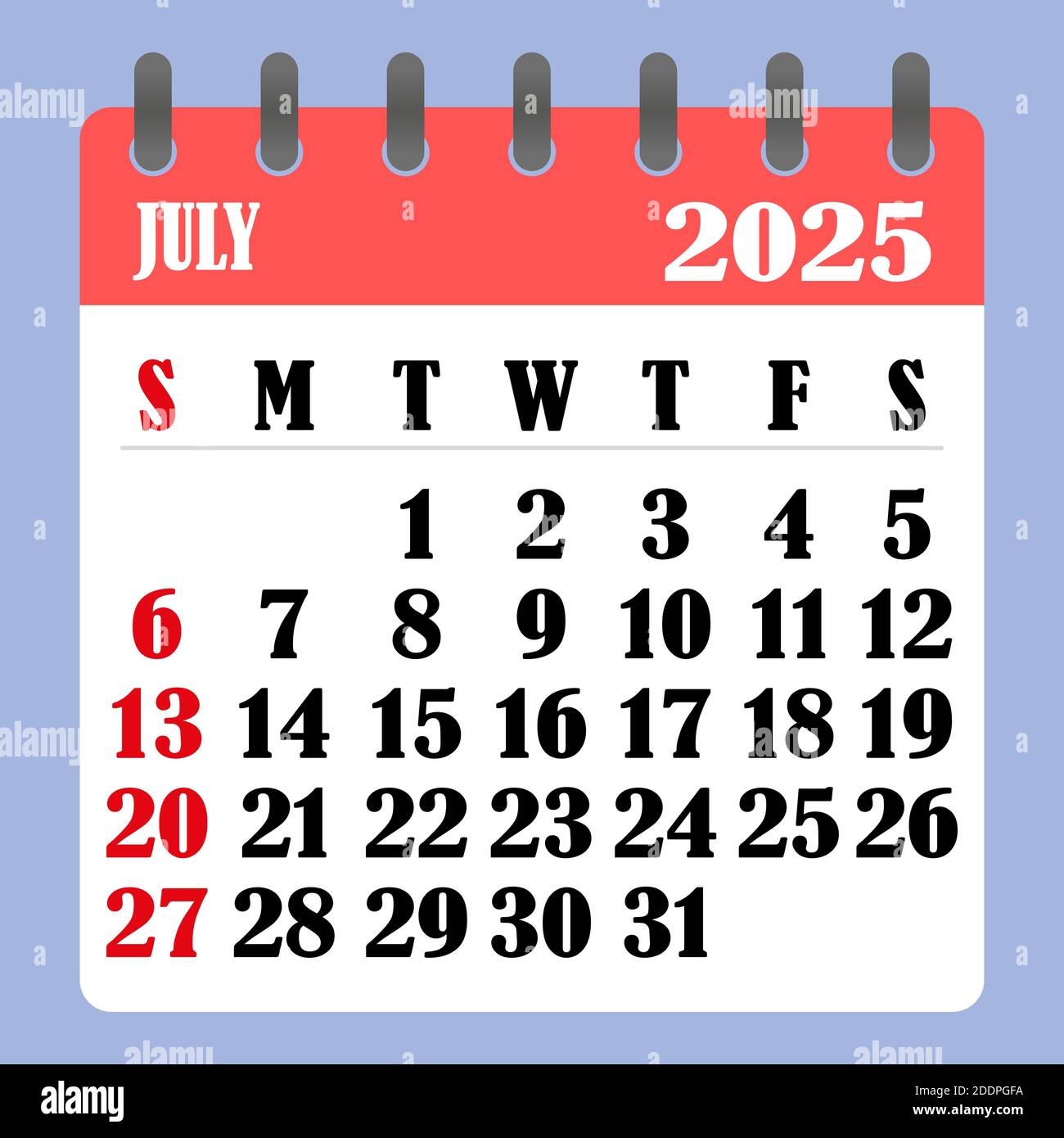 Letter Calendar For July 2025 The Week Begins On Sunday Time 