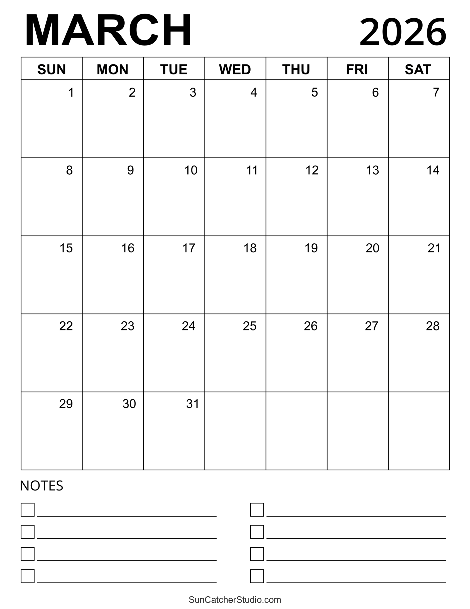 March 2026 Printable Blank Calendar