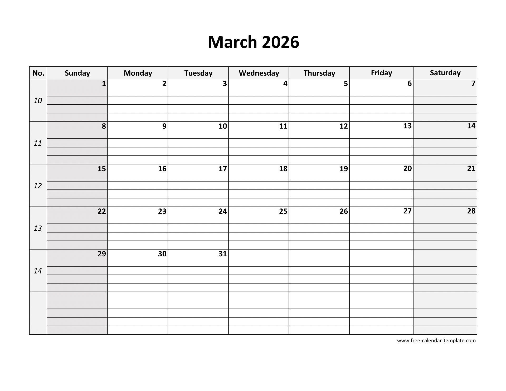 March 2026 Calendar Free Printable With Grid Lines Designed 