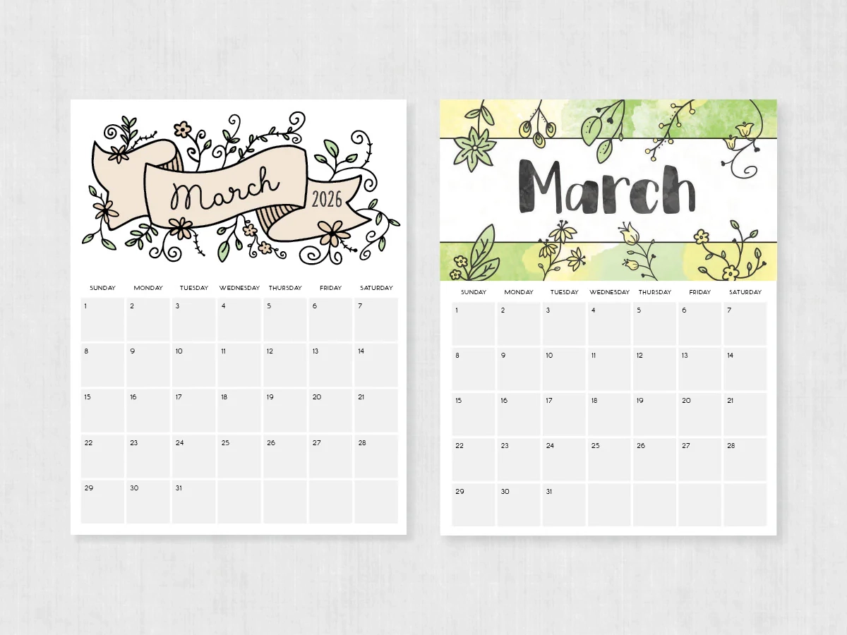 Blank Calendar March 2026