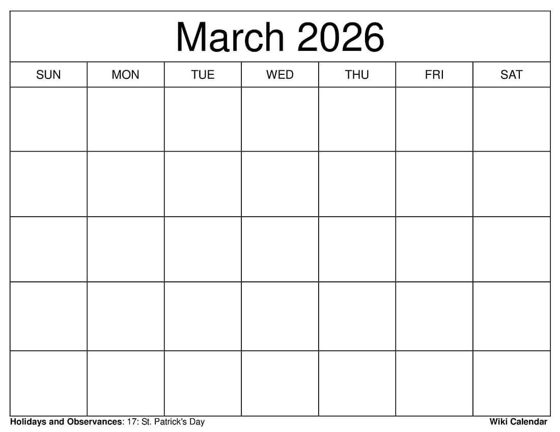 Blank Calendar Printable 2026 Free