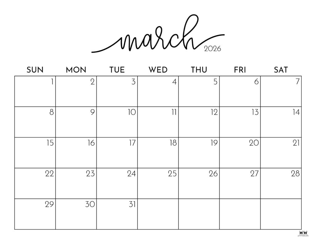 Blank March 2026 Calendar Printable Pdf