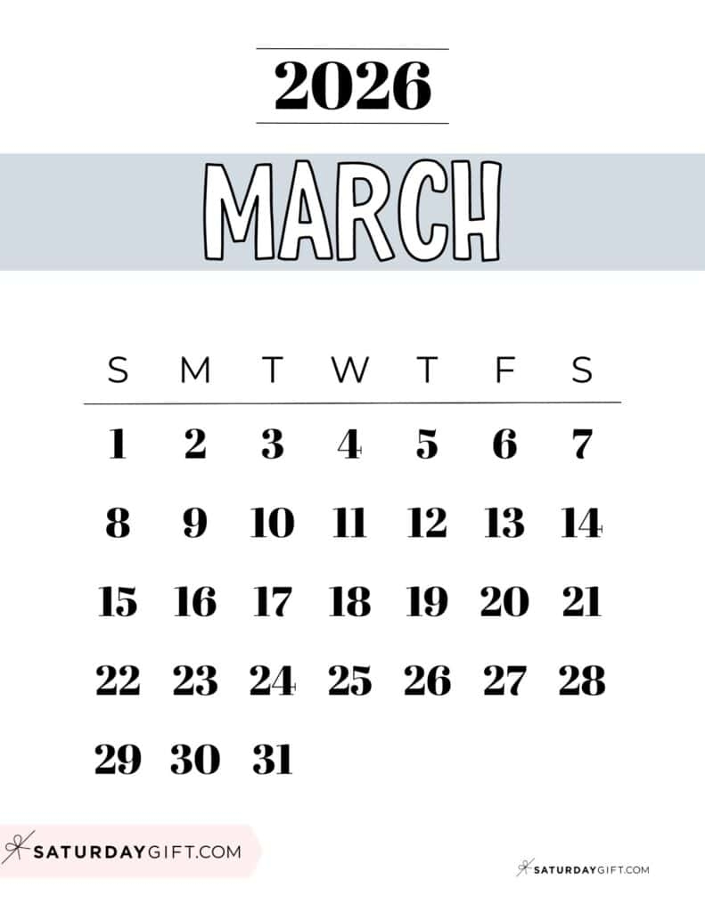 March 2026 Calendars 23 Cute Free Printable PDFs By SaturdayGift