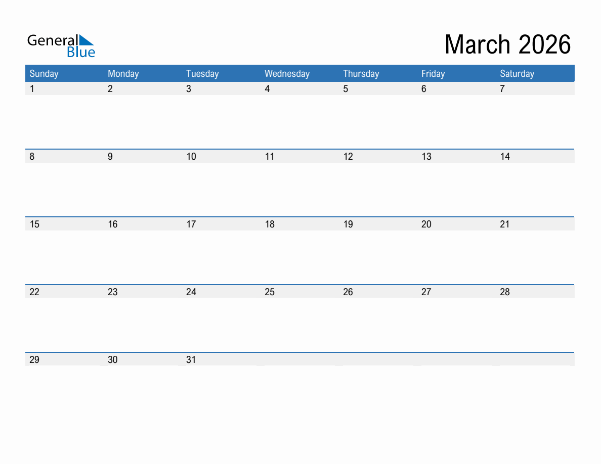 March 2026 Blank Calendar