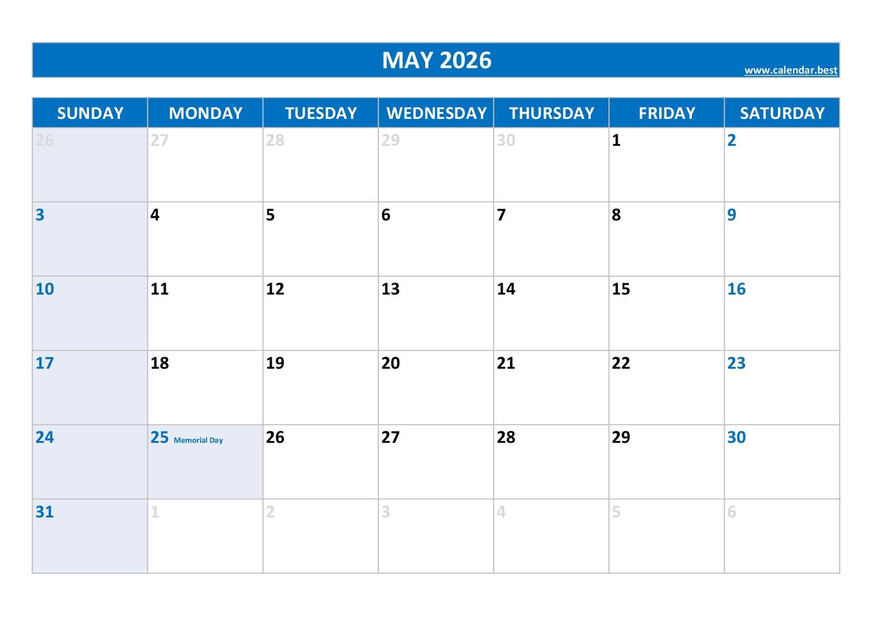 May 2026 Calendar