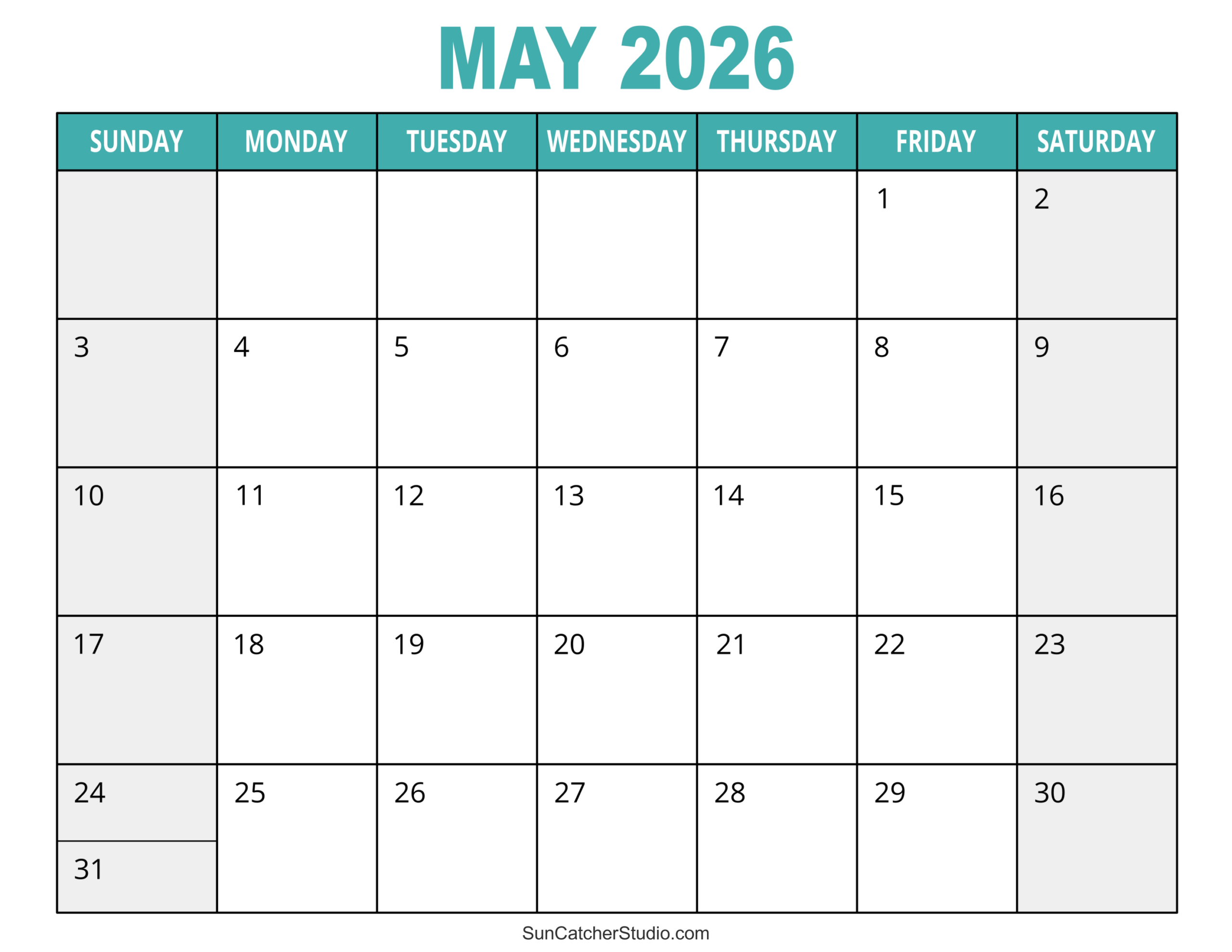 Blank Calendar Page Printables 2026