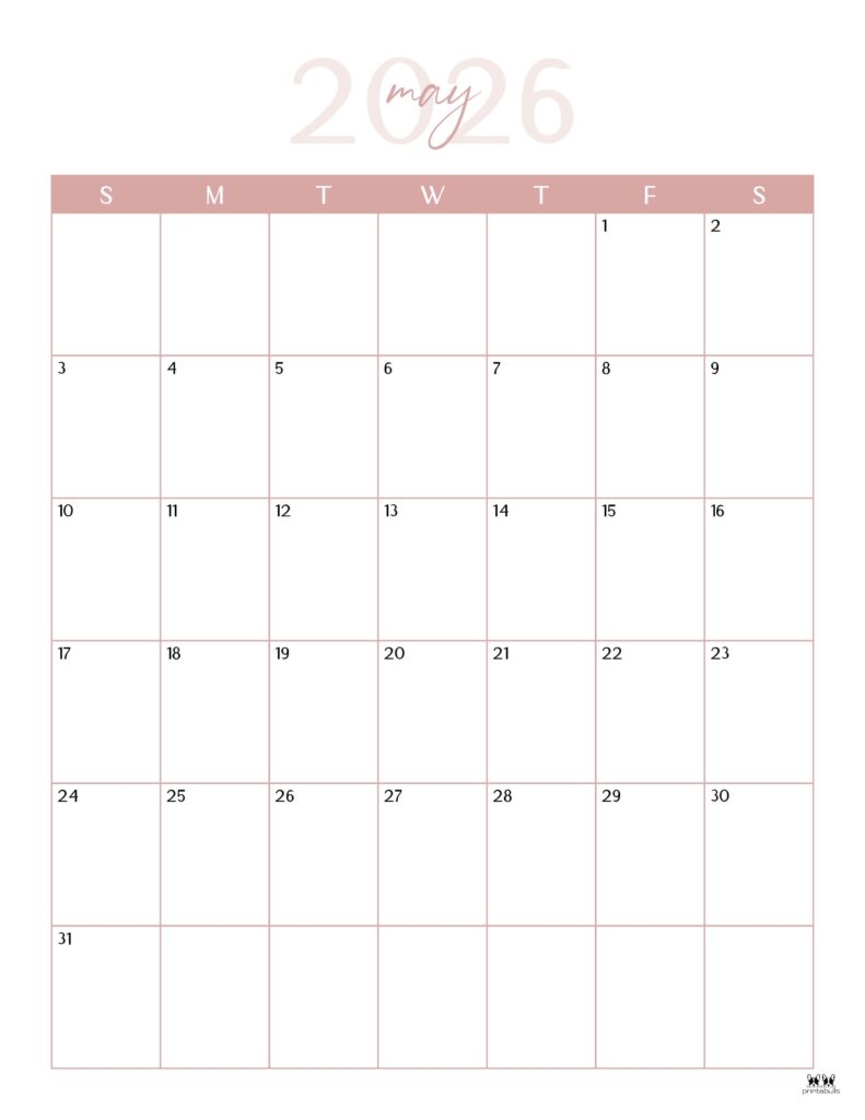 May 2026 Calendars 123 FREE Printables Printabulls