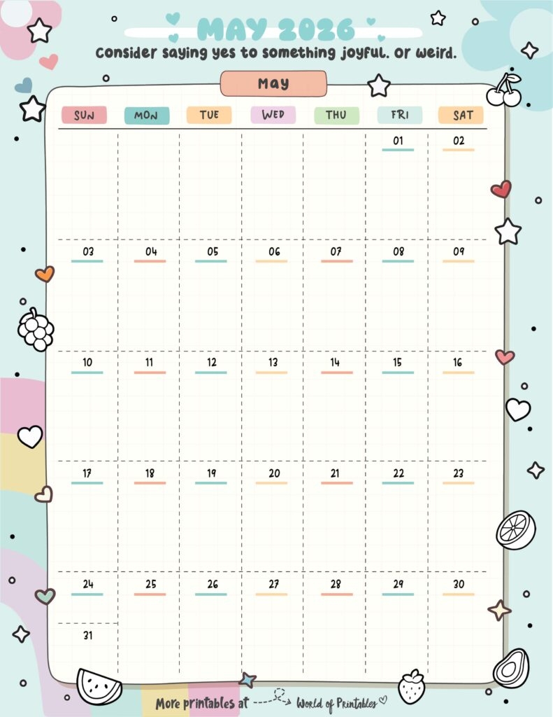 May 2026 Calendars 200 Free Printables World Of Printables