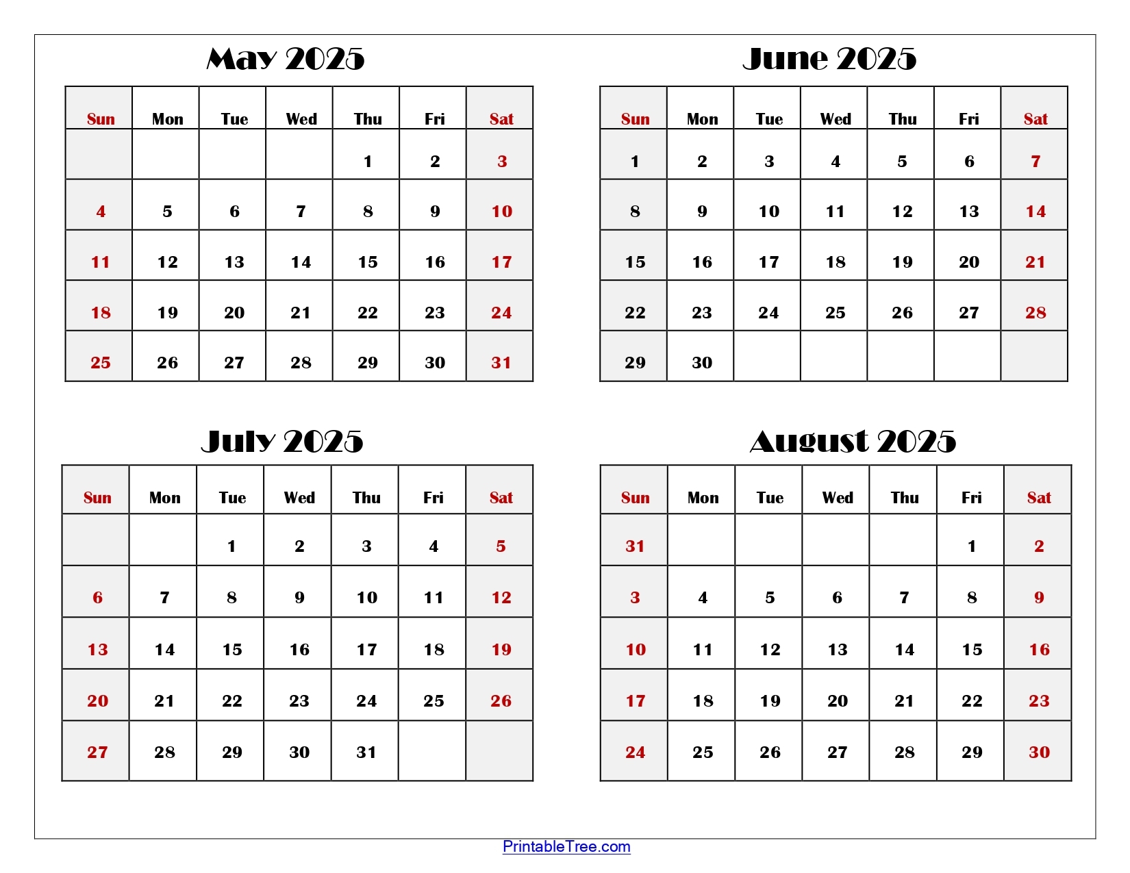 2025 June July August Calendar