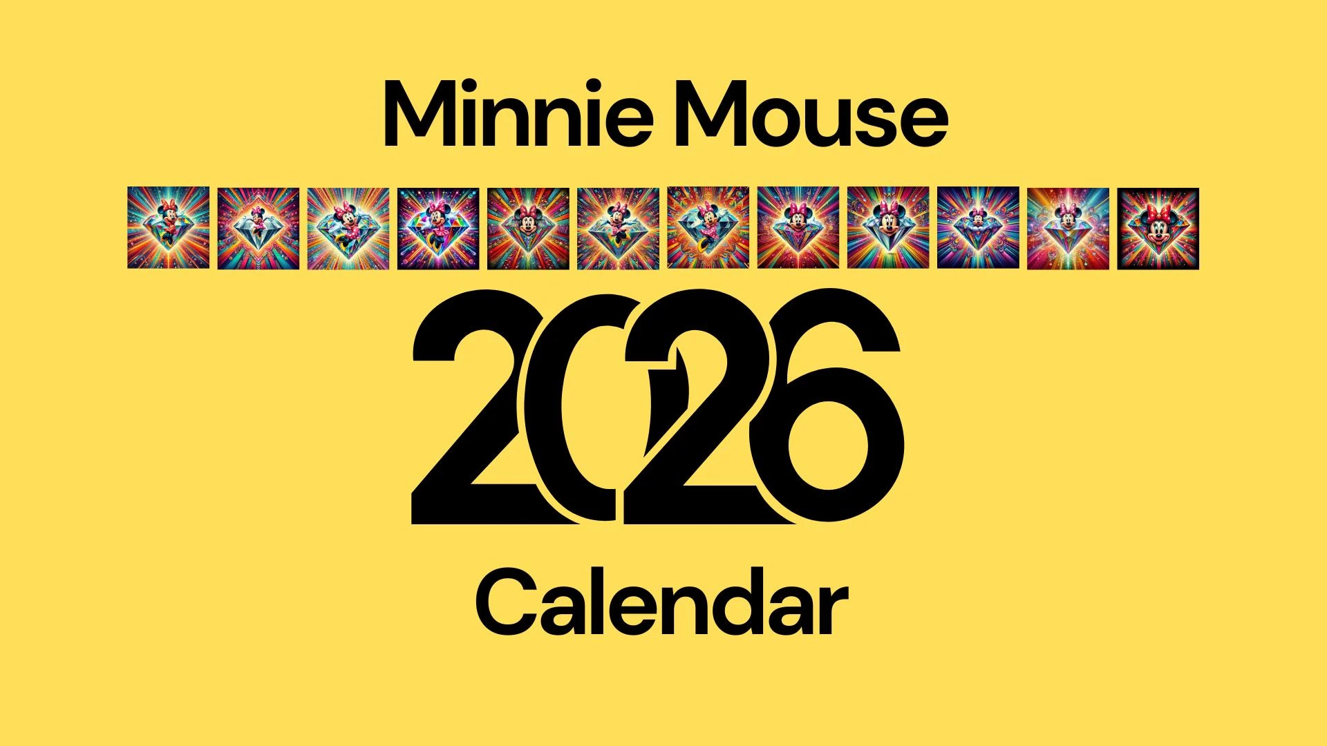 Minnie Mouse 2026 12 month Jan dec PDF Digital Download Calendar 