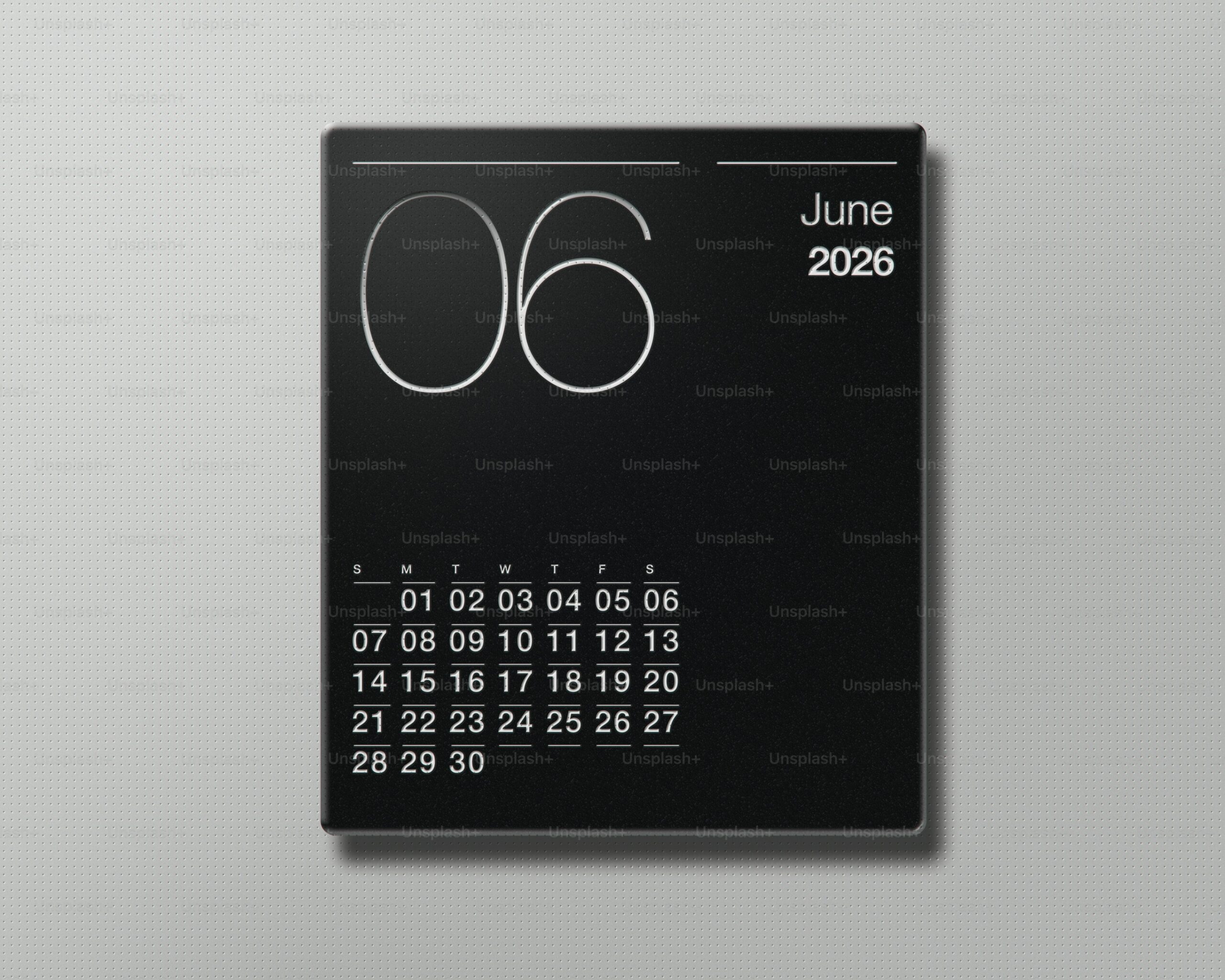 Modern Black Calendar Showing June 2026 Photo Graphic Design 