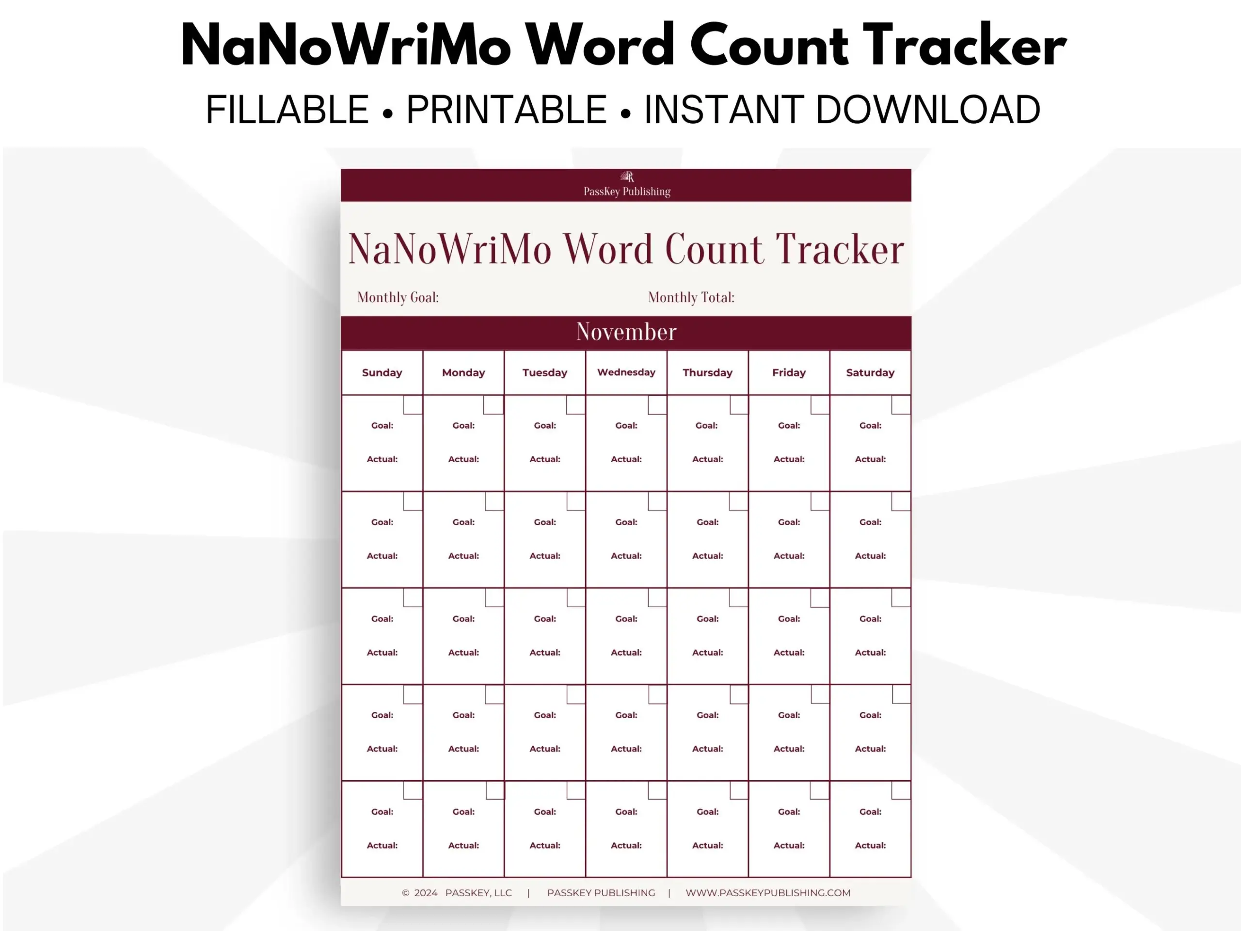 Nanowrimo Word Count Tracker undated Etsy