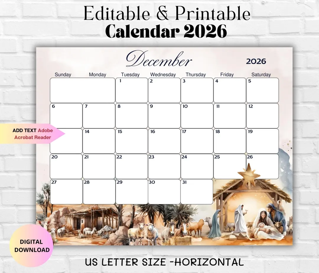 11x17 Printable Calendar December