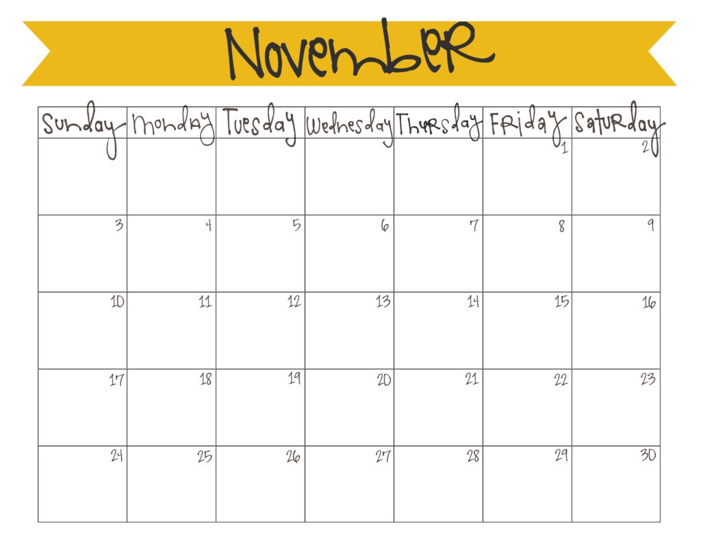 November Calendar Free Printable