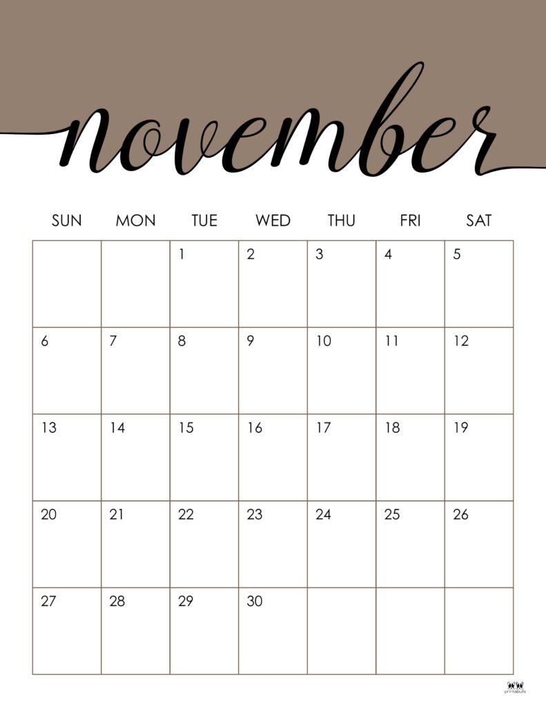 November Mini Calendar Printable
