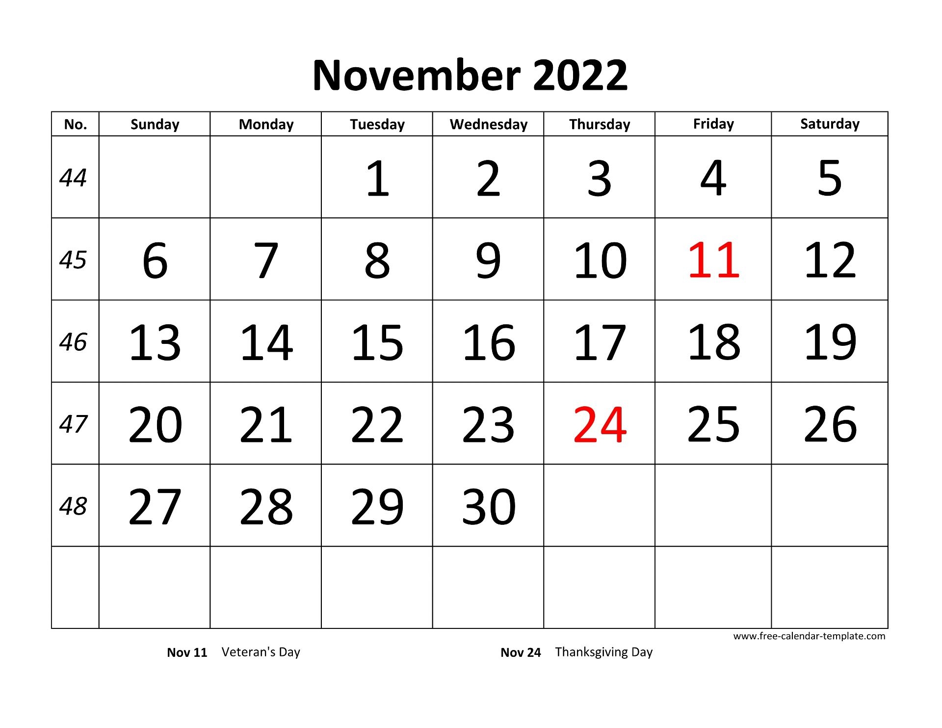 November Calendar Printable Word