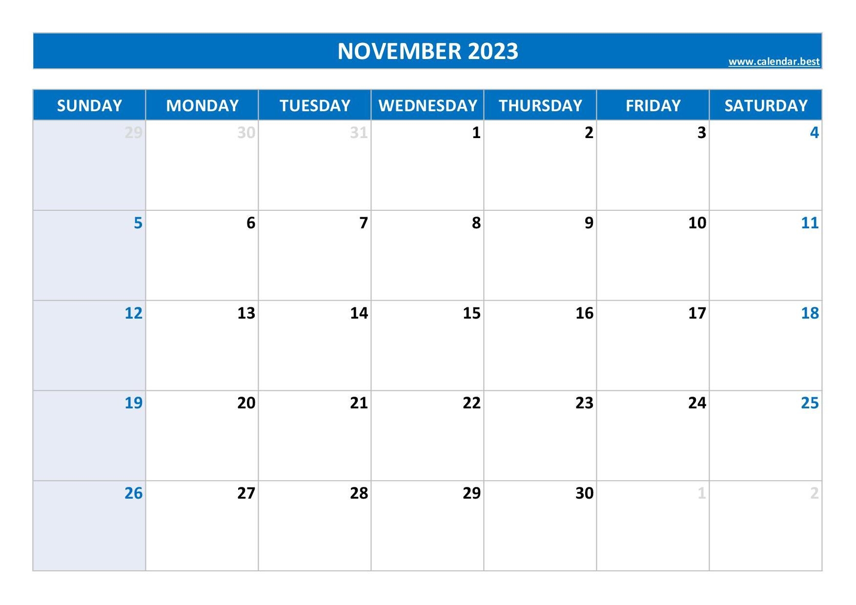 November 2023 Calendar Calendar best