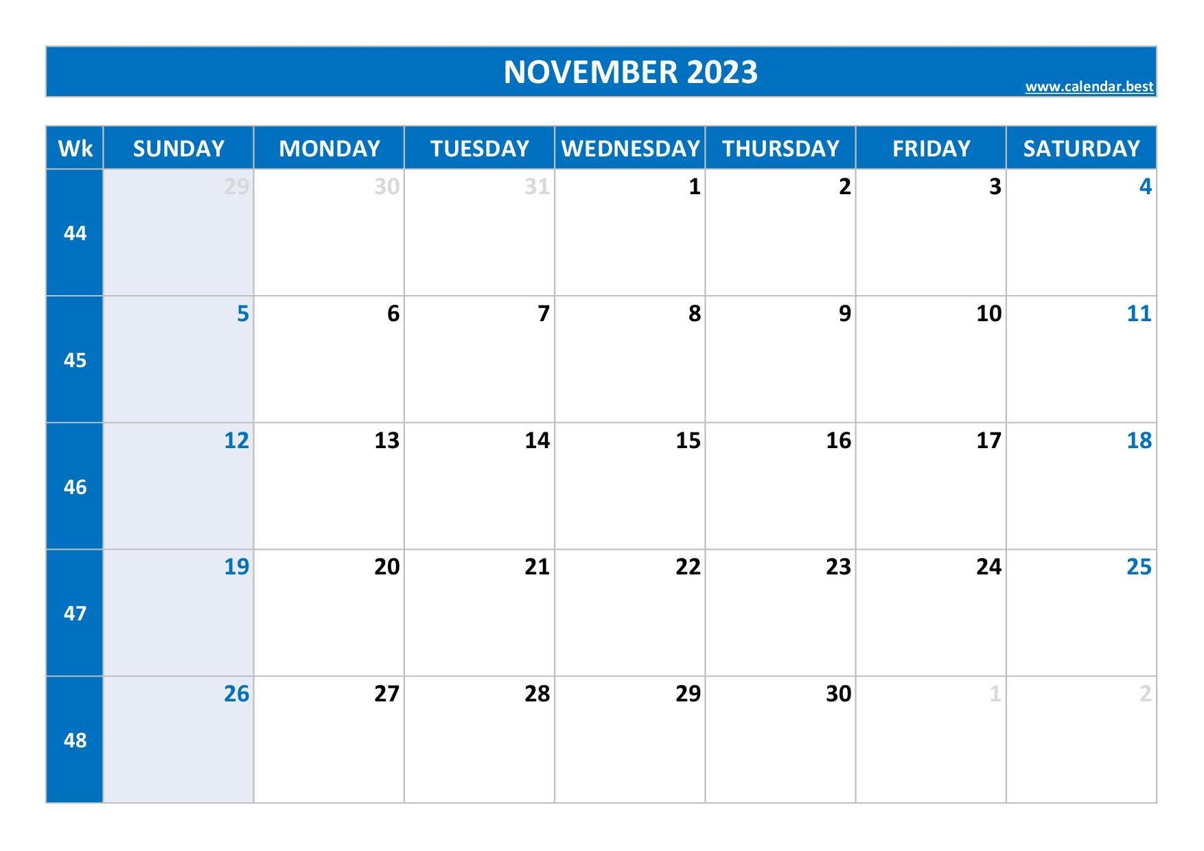 November 2023 Calendar Calendar best