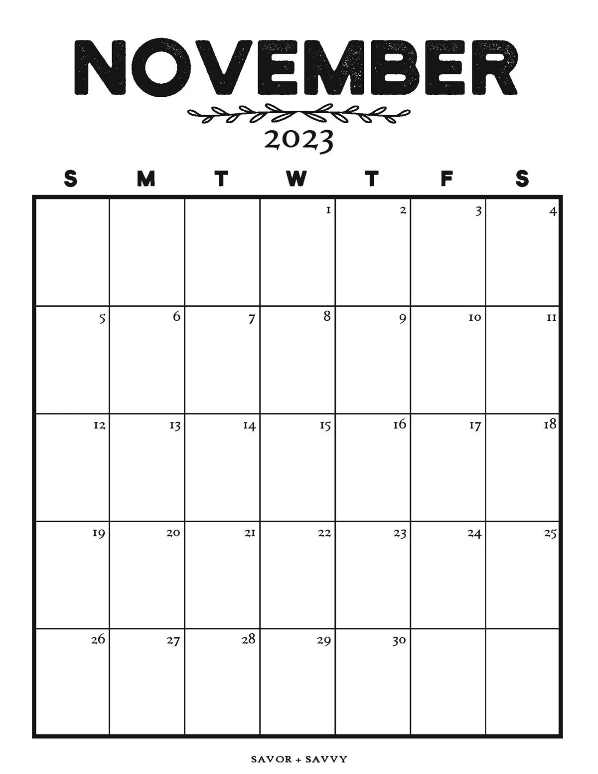 November 2023 Calendar Templates Savor Savvy