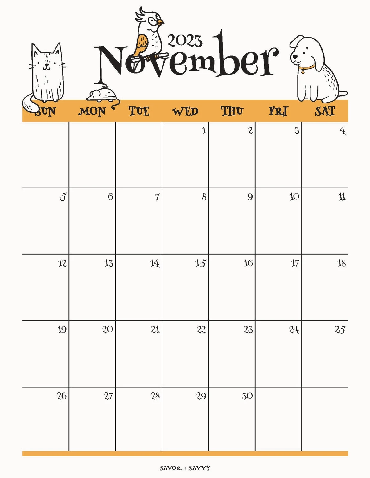 November 2023 Calendar Templates Savor Savvy