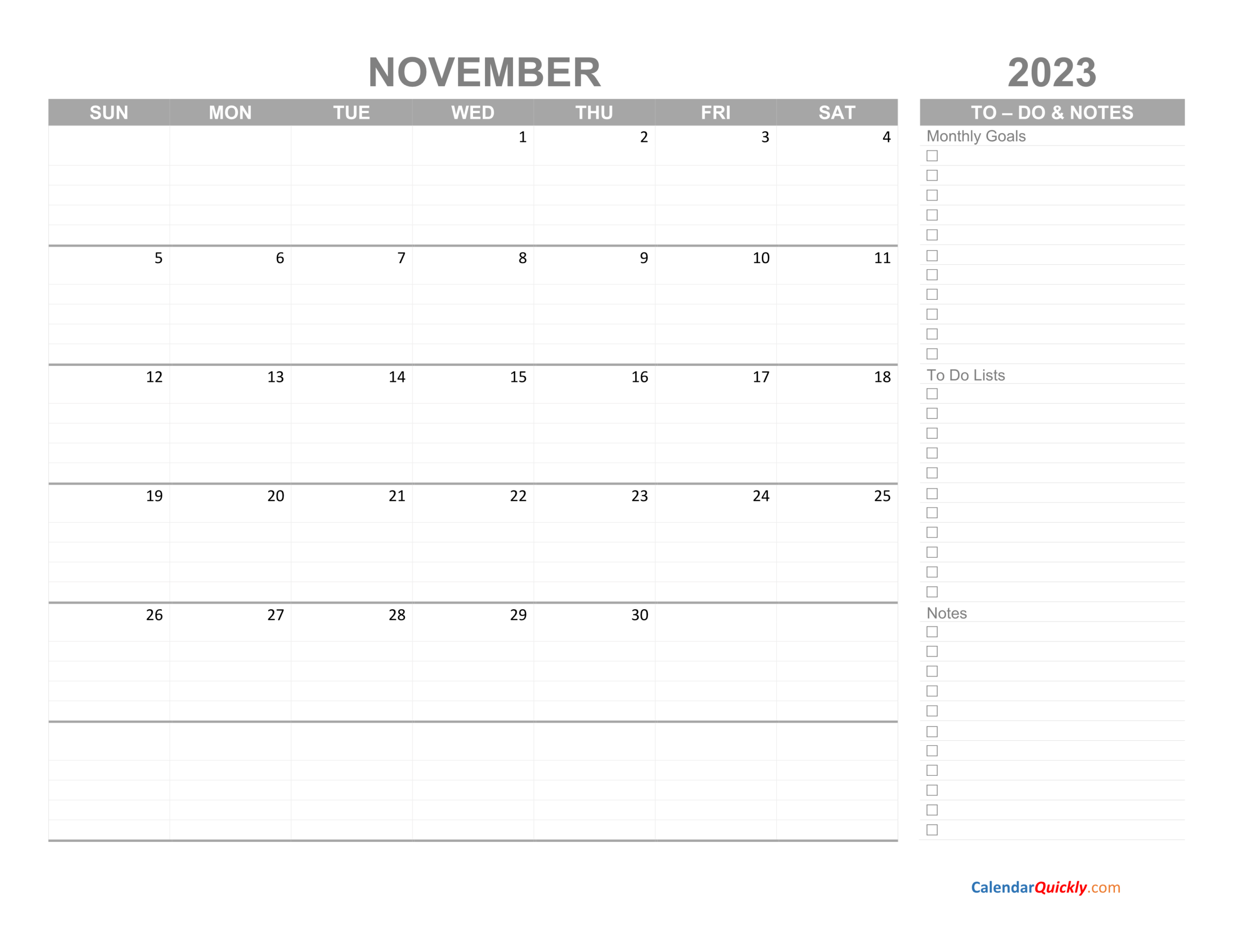 November 2023 Calendar With To Do List Calendar Quickly