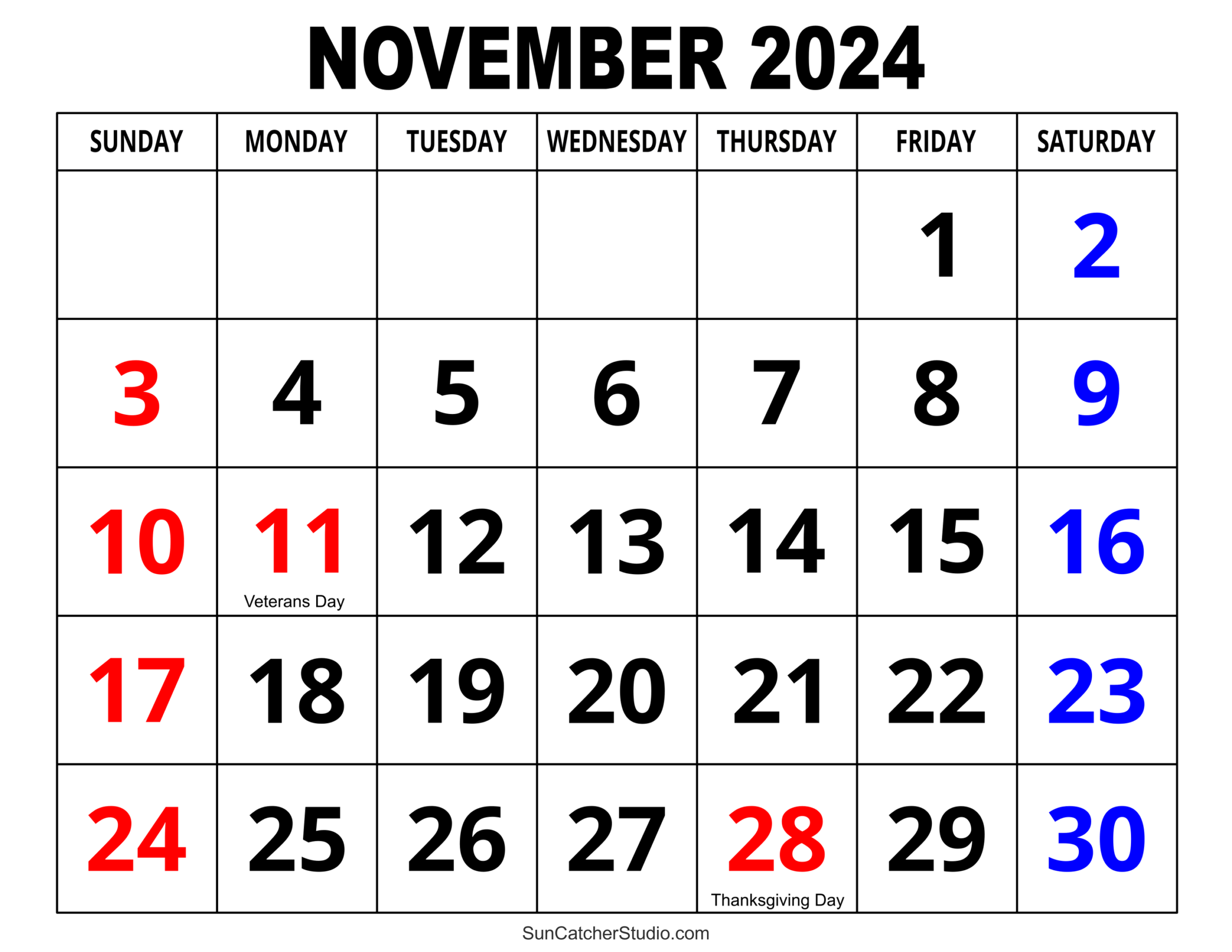 November 2024 Calendar Free Printable Free Printables 