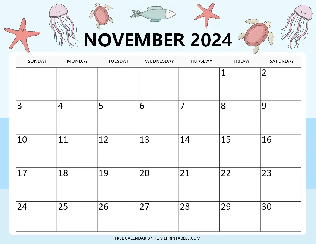 Kids Printable November Calendar