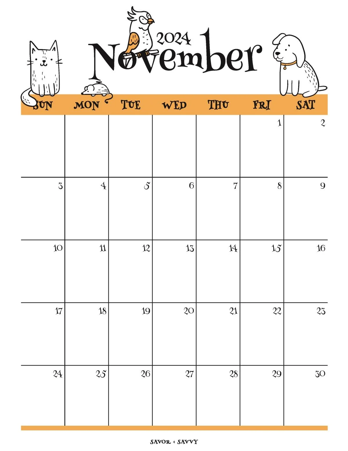 November 2024 Calendar Templates 14 Free Printables Savor Savvy