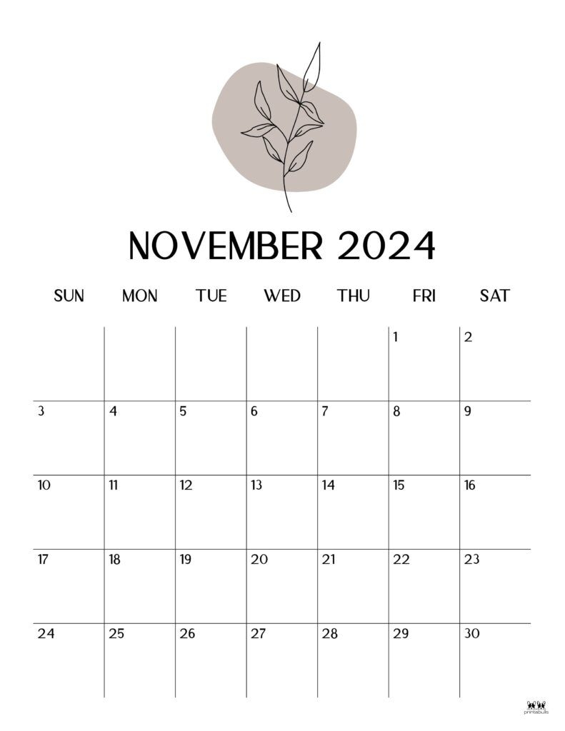 November Calendar Printable Minimalist