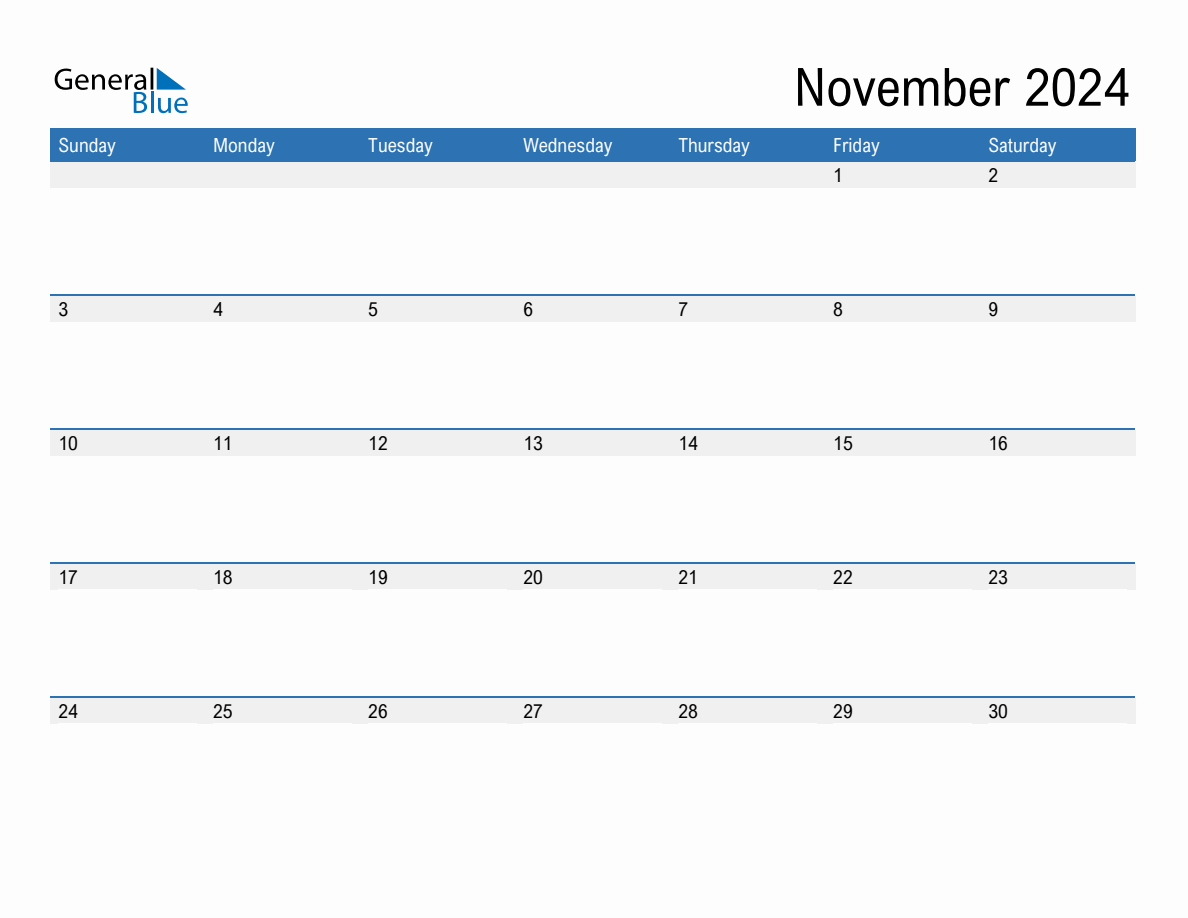 November 2024 Monthly Calendar PDF Word Excel 