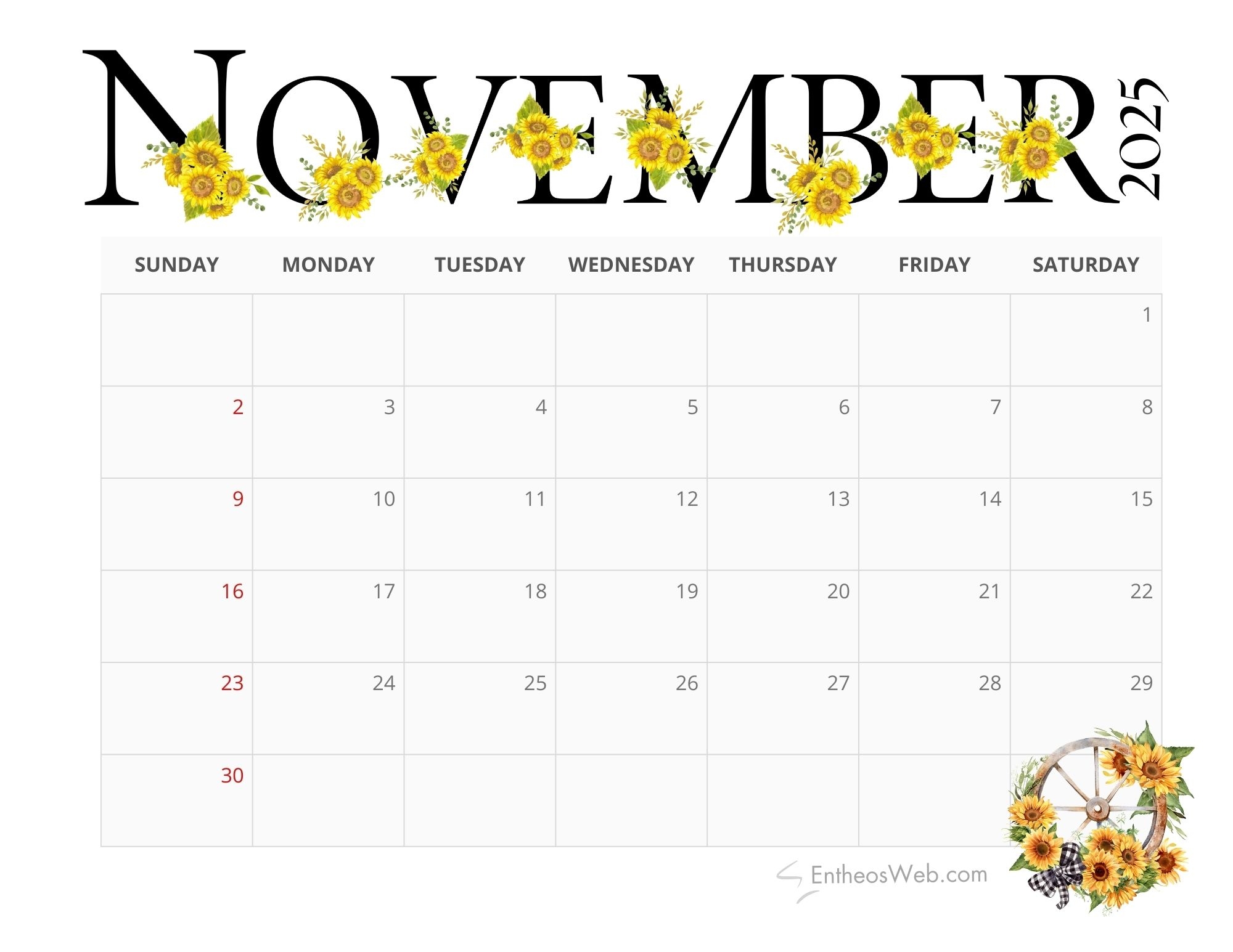 November 2025 Calendar Free Printables EntheosWeb