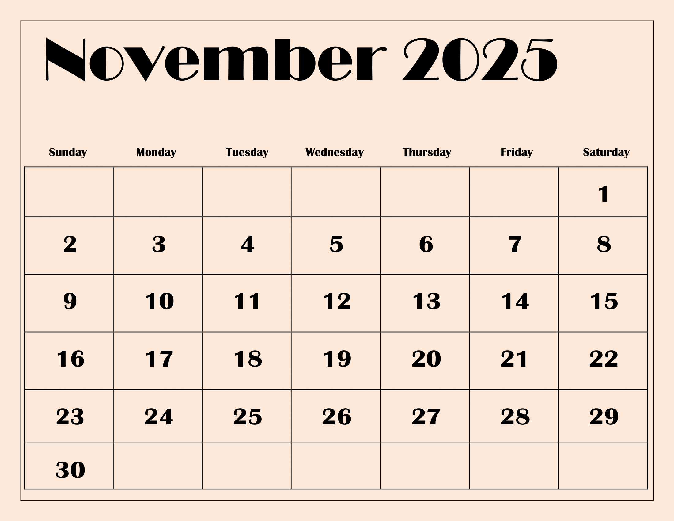 November Free Calendar Printable